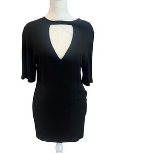 JOAH‎ BROWN Black Ribbed Cutout Neck Tunic Top M L Made in USA